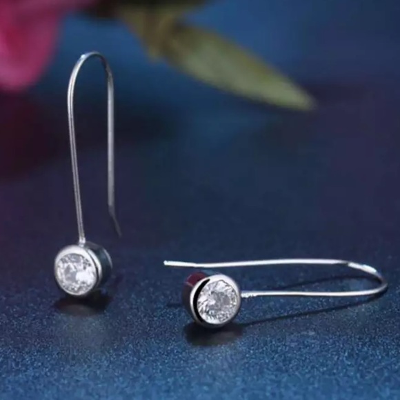 Sterling Silver 925 CZ Drop Earrings - Picture 1 of 5